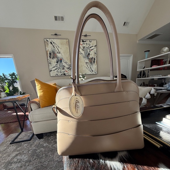 BOLDRINI SELLERIA RARE & GORGEOUS LARGE VACCHETTA LEATHER HANDBAG - ARGILLA - Picture 1 of 16